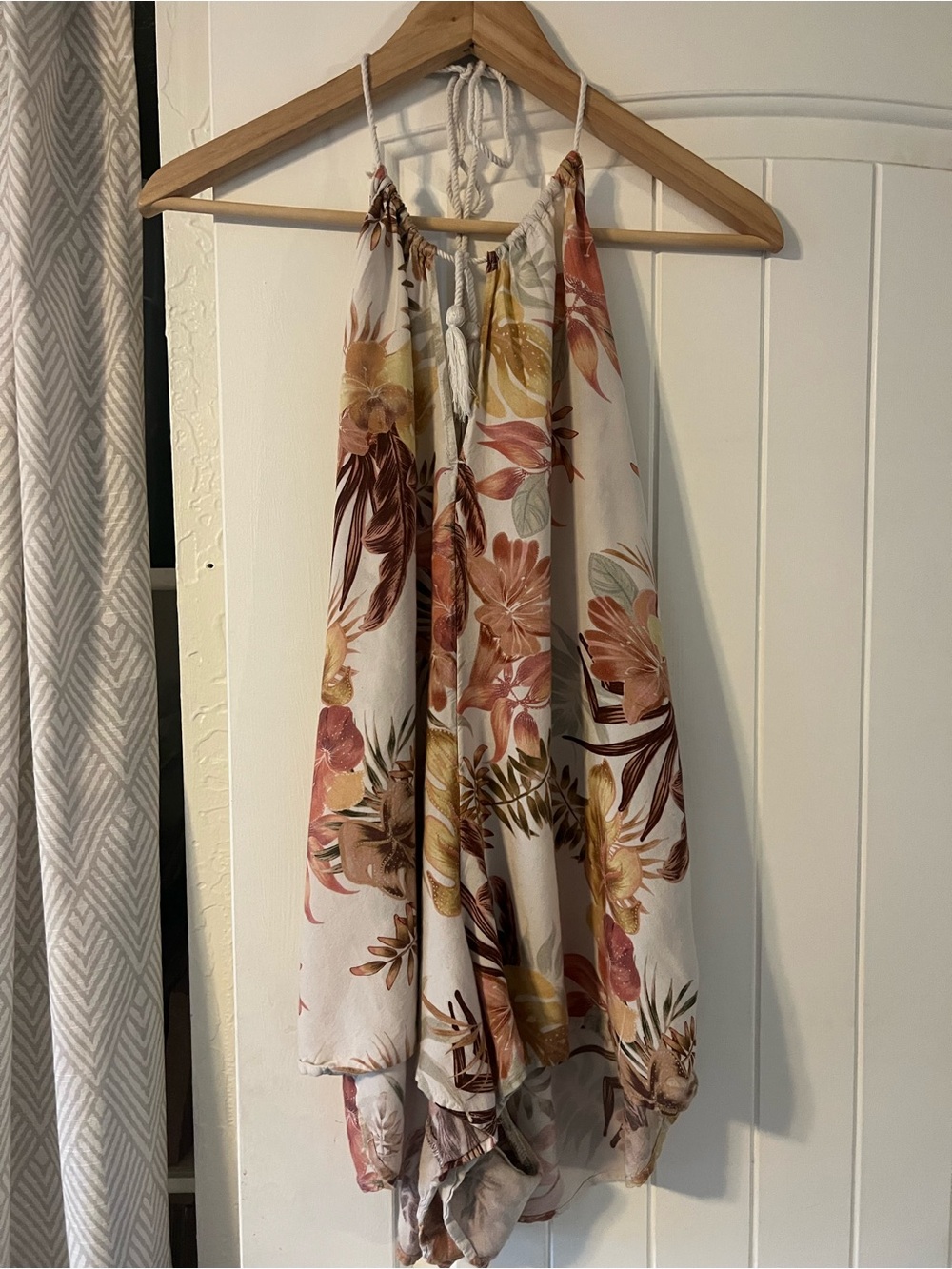 Rip Curl Cream Lightweight Floral Halter Romper Rust Mustard Tropical medium